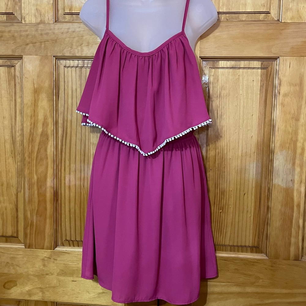 Magenta Mini Dress Sz 8 - 10 Medium NWT 
w/White Cotton Ball Tassels - Picture 4 of 16